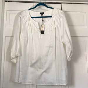 NWT Talbots white cotton blouse with appliqué